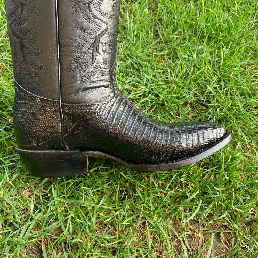 MENS WESTERN COWBOY BOOTS LIZARD PRINT LEATHER BLACK BOTA VAQUERA LAGARTO 099 - Picture 6 of 8